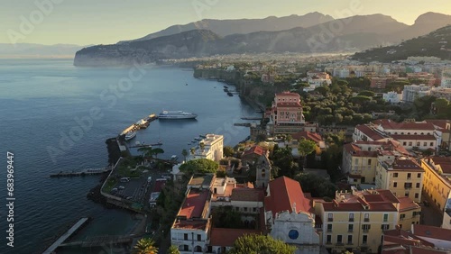 Morning view of Sorrento, Italy. Aerial shot Sorrento city center on Amalfi coast, Naples, Italy photo
