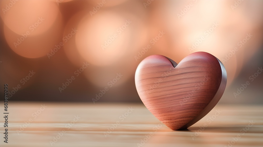 Close up of a blush Heart on a wooden Table. Blurred Background Close up of a blush Heart on a wooden Table. Blurred Background