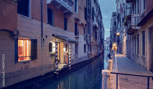 Panorama of Venice city at night, Italy
