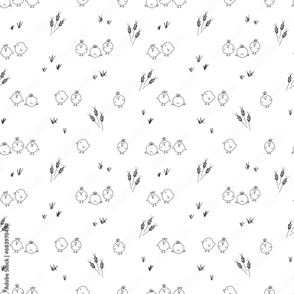 Cute chicken Seamless Pattern, Cartoon Doodle chickens Background vector Illustration Cute chicken Seamless Pattern, Cartoon Doodle chickens Background vector Illustration