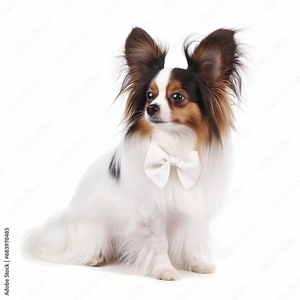 Papillon, cute fluffy dog, portrait, isolated on white close-up, lovely pet, very long hair Papillon, cute fluffy dog, portrait, isolated on white close-up, lovely pet, very long hair