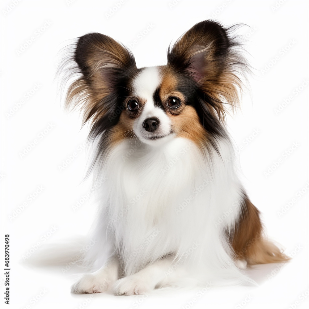 Papillon, cute fluffy dog, portrait, isolated on white close-up, lovely pet, very long hair Papillon, cute fluffy dog, portrait, isolated on white close-up, lovely pet, very long hair