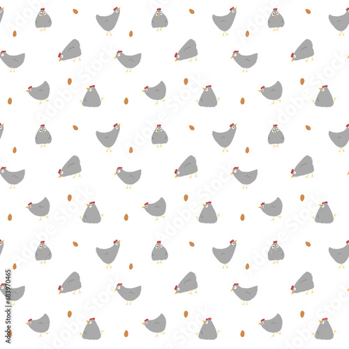 Cute Cartoon chicken and hen Seamless Pattern, Background vector Illustration