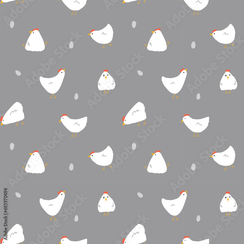 Cute Cartoon chicken and hen Seamless Pattern, Background vector Illustration © saint_antonio