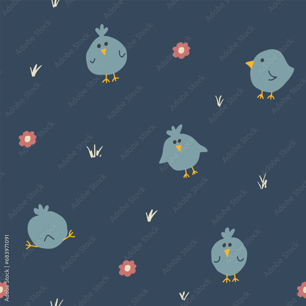 Obraz premium Cute chicken Seamless Pattern, Cartoon Doodle chickens Background vector Illustration
