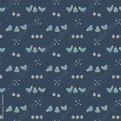 Cute Cartoon chicken and hen Seamless Pattern  Background vector Illustration
