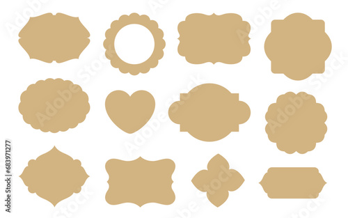 Vintage tags cut file vector frames. Christmas retro label templates. Old style die-cut shapes for scrapbook, paper, food badge, cardboard cutting, price sticker, holiday gift tag, greeting card. 