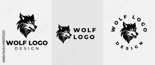 Vintage Wild Wolf Logo Vector Illustration. wild head wolf fierce face logo design inspiration photo