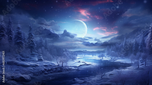Magical Winter Night: Snowy Landscape Illuminated © Martin Studio