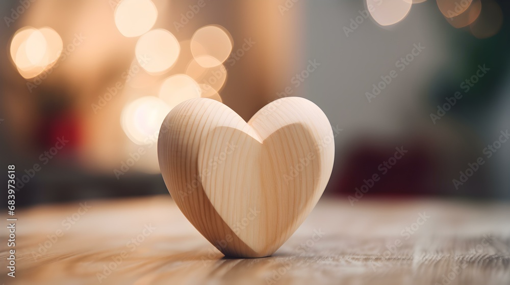 Close up of a ivory Heart on a wooden Table. Blurred Background Close up of a ivory Heart on a wooden Table. Blurred Background