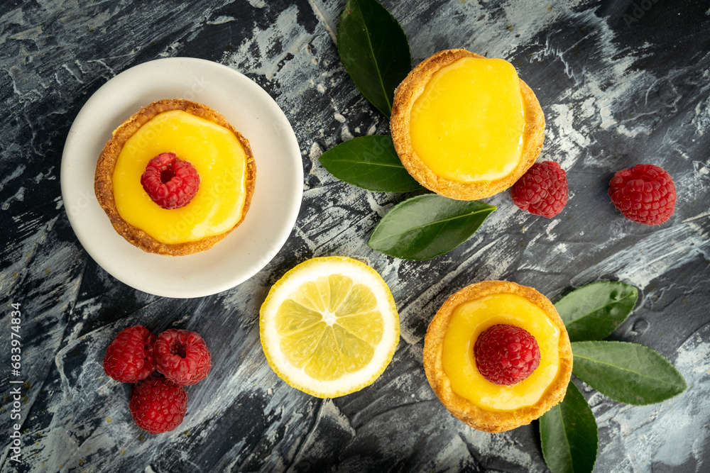 Homemade lemon pie with raspberry