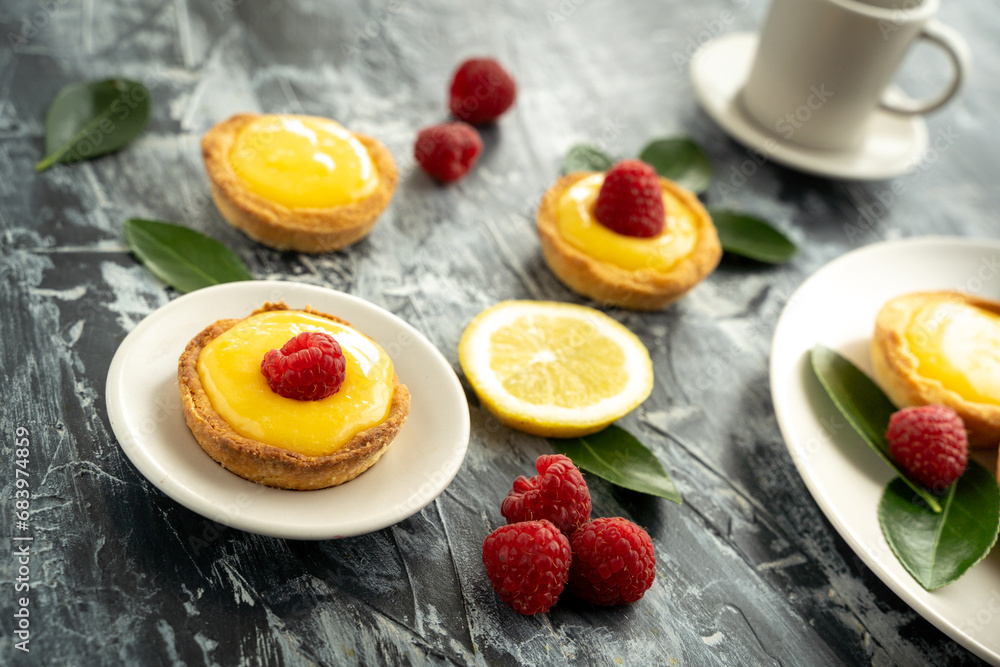 Homemade lemon pie with raspberry
