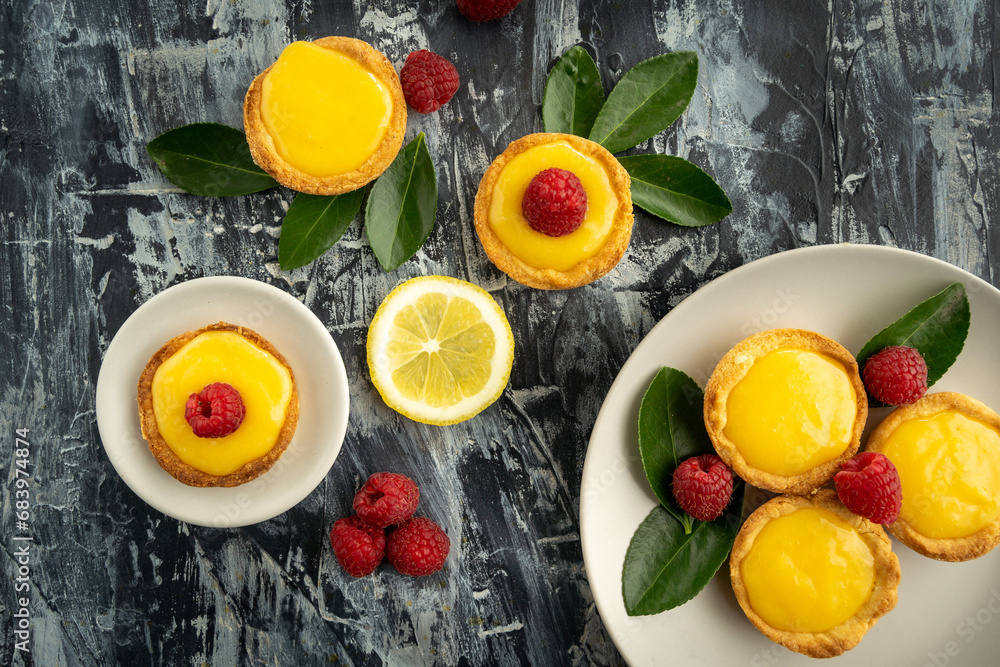 Homemade lemon pie with raspberry