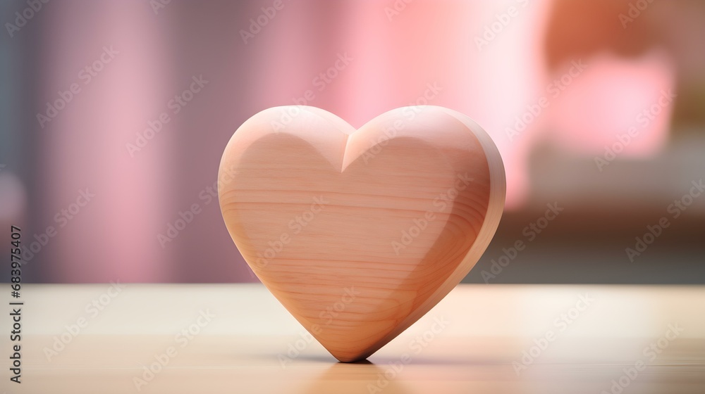 Close up of a light pink Heart on a wooden Table. Blurred Background Close up of a light pink Heart on a wooden Table. Blurred Background
