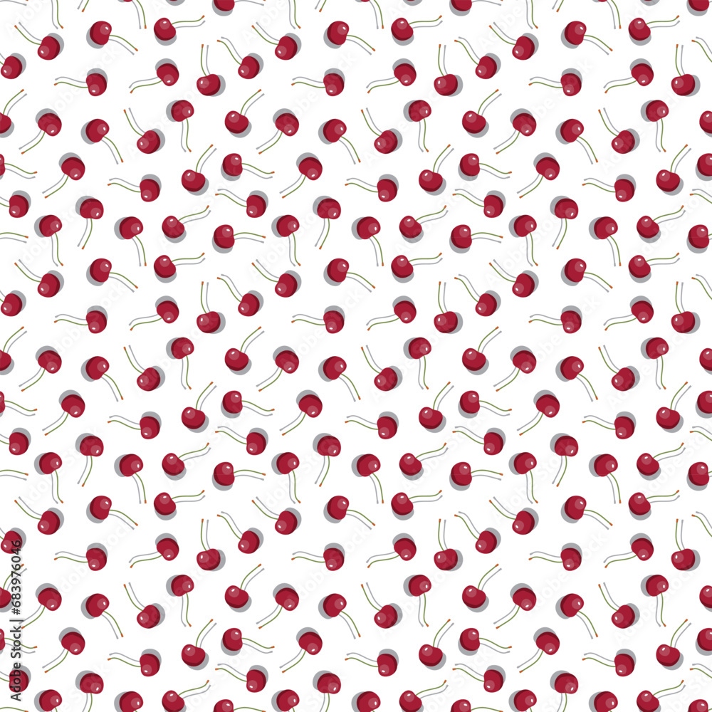 Cherry seamless pattern. Vegan organic eco fruit background. vector illustration