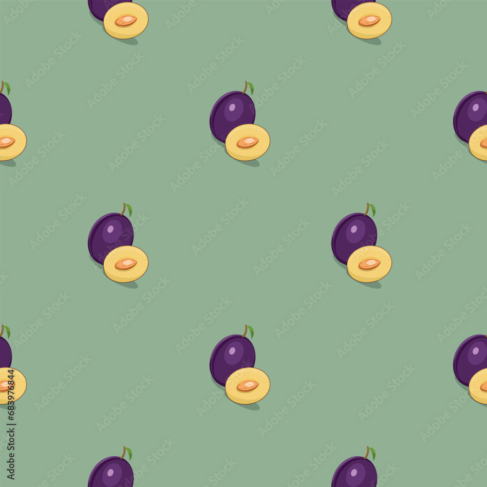 Fototapeta premium Plum seamless pattern. Vegan organic eco fruit background. vector illustration.