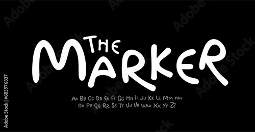 Handwritten Marker Font. Playful Brush Script for Childish Cartoons. Handcrafted Font in Crafted Pen Draft Style for Childish Diary. Vector Typeset.