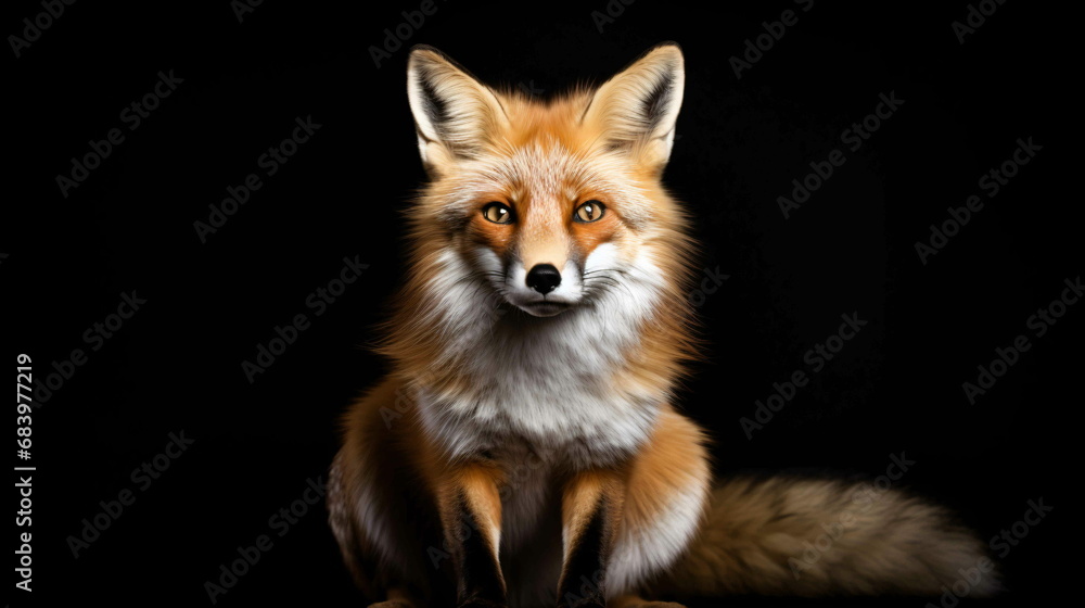 A front view of a fox on a black background A front view of a fox on a black background