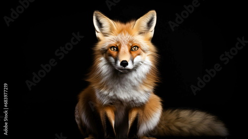 A front view of a fox on a black background