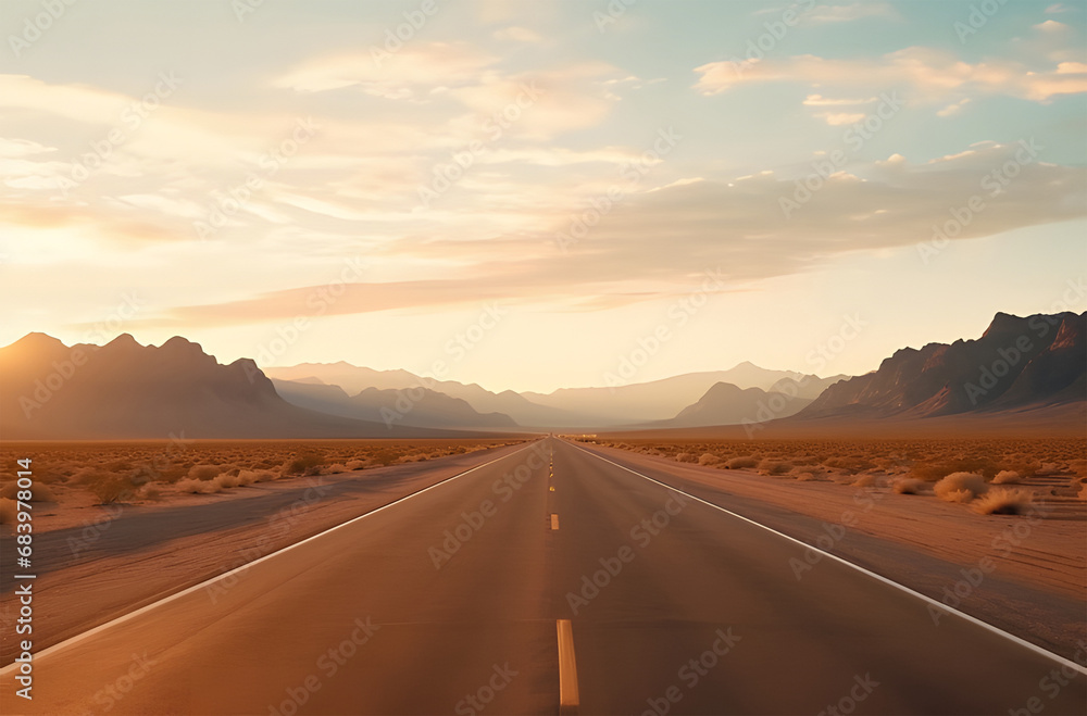 sunset on the road   ai generative