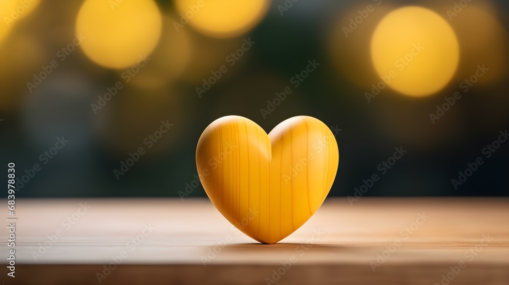 Close up of a yellow Heart on a wooden Table. Blurred Background Close up of a yellow Heart on a wooden Table. Blurred Background
