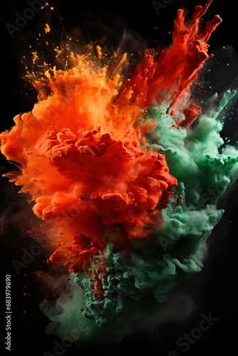 Green and red powder exploding