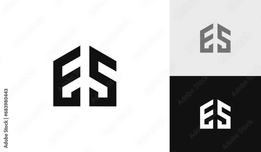 Letter ES initial with house shape logo design Letter ES initial with house shape logo design