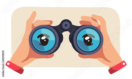 Tableau sur toile Eyes looking through binoculars in hands