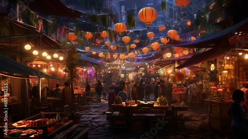 a group of people in a market © KWY