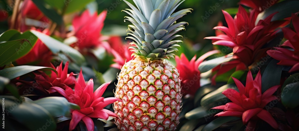 In the midst of summer, amidst the lush greenery and colorful floral displays, a white pineapple plant stood tall, showcasing the beauty of nature's bounty in its vibrant red fruits, captivating both In the midst of summer, amidst the lush greenery and colorful floral displays, a white pineapple plant stood tall, showcasing the beauty of nature's bounty in its vibrant red fruits, captivating both