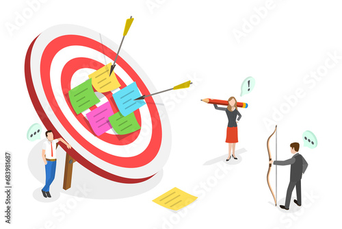 3D Isometric Flat  Conceptual Illustration of Goal Setting, Finance Target and Solution Searching © TarikVision