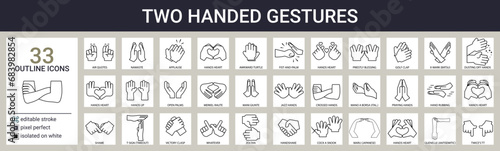 Gestures  and two-handed signs icon set in outline style