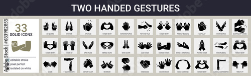 Gestures  and two-handed signs icon set in solid style