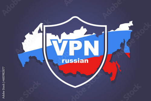 vpn icon and maps of russia. bypass Internet blocking restrictions. flat vector illustration.