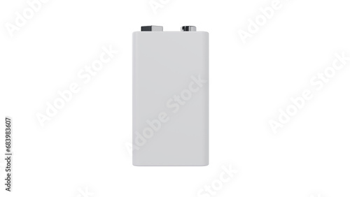 White alkaline 9v battery isolated on transparent and white background. Battery concept. 3D render photo