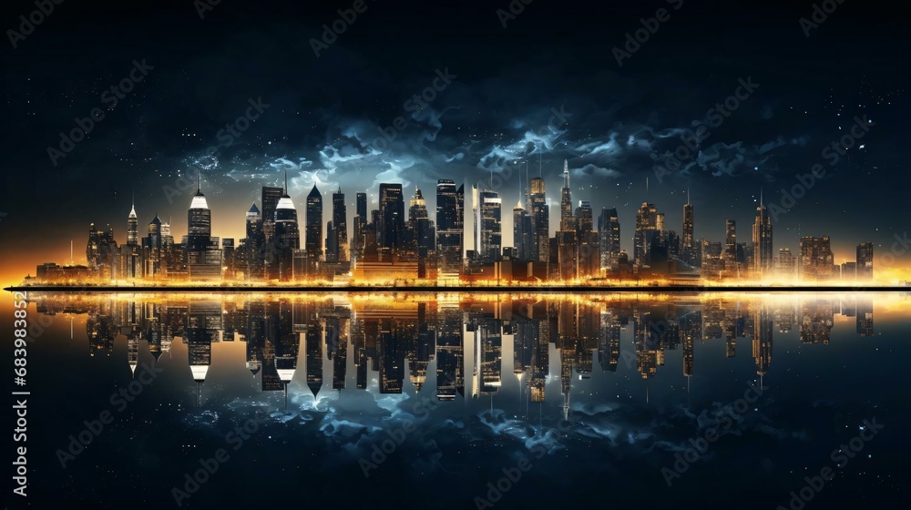 a city skyline at night a city skyline at night