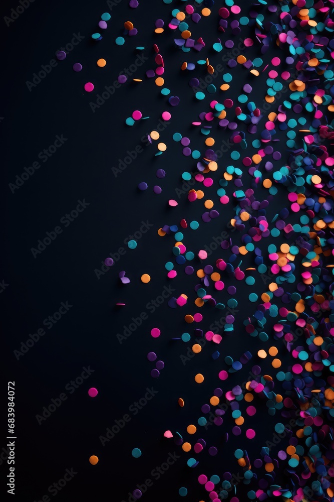 Coloured confetti dark background copy space