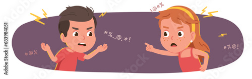 Arguing couple. Man and woman conflict. Two, girl and boy quarrel yelling at each other. Stressed angry people screaming, expressing strong emotions. Communication misunderstanding, egoistic behavior