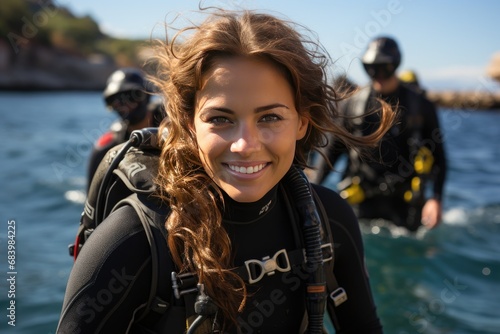 Skilled female diver gracefully explores the underwater world © YouraPechkin