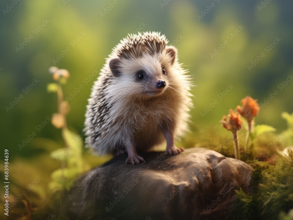 Sunlit Solitude: A Hedgehog's Majestic Stand atop a Rocky Peak Generative AI Sunlit Solitude: A Hedgehog's Majestic Stand atop a Rocky Peak Generative AI