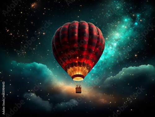 Explore the Enchanted Night Sky: Starry Balloon Adventure! Generative AI