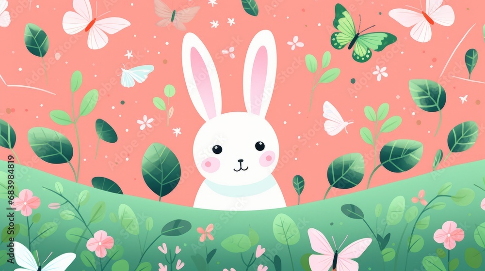 Enchanting Moments: The Whimsical World of a Petite Bunny and her Butterflies! Generative AI