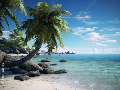 Discover Paradise: Unveil the Exotic Charm of Tropical Beaches and Palm Trees Generative AI © monsifdx