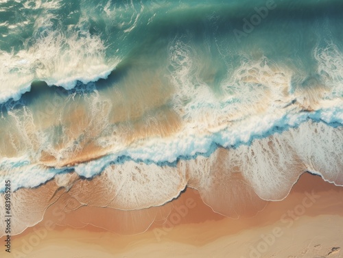 Breathtaking Aerial View of Ocean Waves Meeting a Tranquil Beach Generative AI