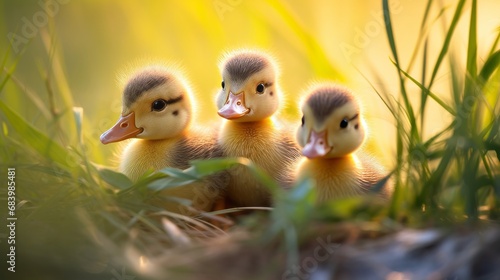 Adorable Flock of Ducklings Exploring the Green Fields: An Artistic Wallpapers Series Generative AI