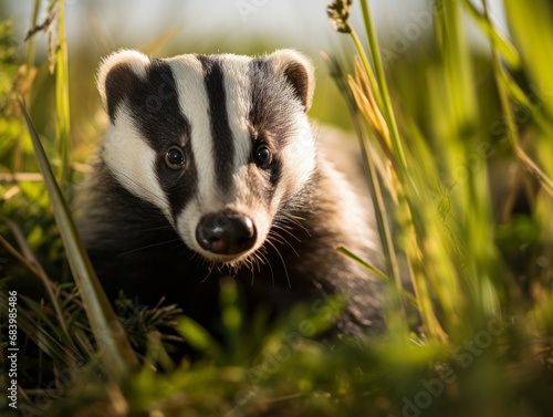Sun-Kissed Badger: A Rare Glimpse into Nature's Undiscovered Moments Generative AI © monsifdx