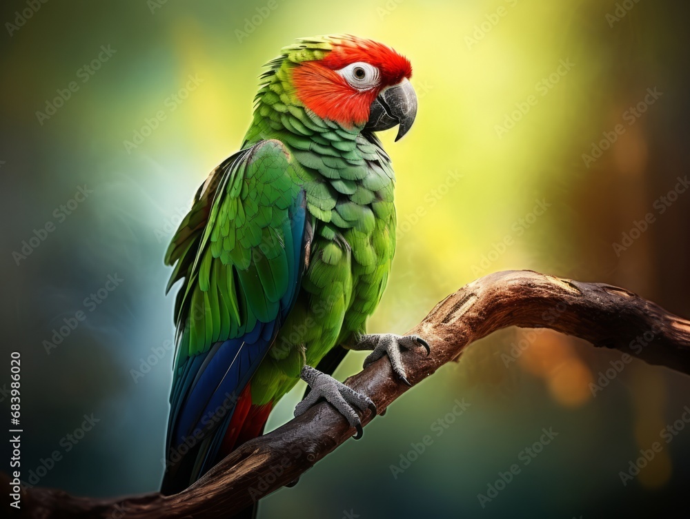 Vivid Extravaganza: Unveiling the Radiant Beauty of a Parrot Perched in Paradise Generative AI