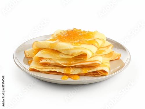 Indulge in Heavenly Delight: Delectable Crepes Served On A White Plate - An Elegant Food Presentation! Generative AI
