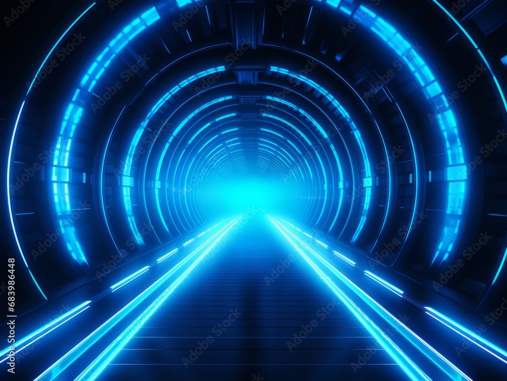 Venture Into the Future: Mesmerizing Blue-Lit Futuristic Tunnel Exploration Generative AI Venture Into the Future: Mesmerizing Blue-Lit Futuristic Tunnel Exploration Generative AI