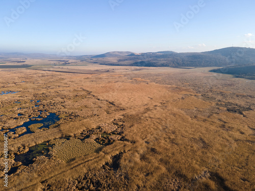 Aerial Autumn view of Dragoman marsh, Bulgaria